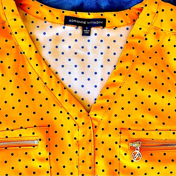 DONATED   Adrienne Vittadini Silky Polka Dot Oversize Logo-Pocket Blouse - Picture 10 of 12